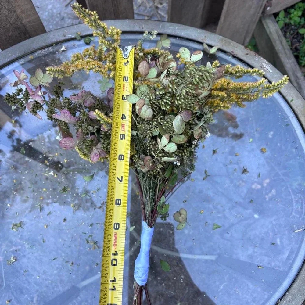 Preserved Goldenrod Hydrangea Bouquet Real Dried Wildflower Bunch Yellow 11in
